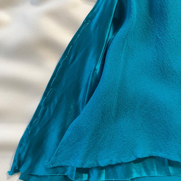 SPENSER JEREMY Gorgeous Teal Flutter Sleeve Cowl Neck 100% Silk Midi Dress Sz 6 - Picture 13 of 14
